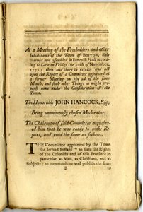 Le « Pamphlet de Boston » : Les Votes et Procès-verbaux des Propriétaires et autres Habitants de la Ville de Boston, en Assemblée Municipale, 1772